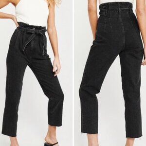 🦋 Abercrombie & Fitch Black High Rise Paperbag Belted Mom Jeans 80s Style 25